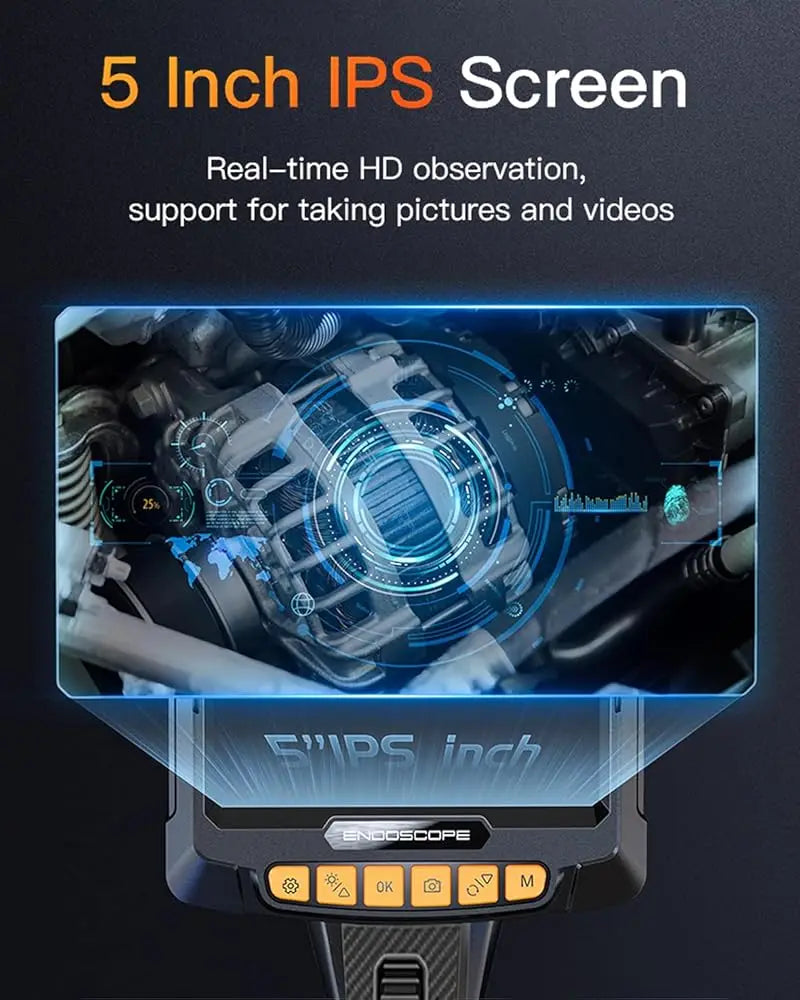 360° Steering Industrial Endoscope Camera 8mm 5"IPS Screen Single&Dual Lens Inspection Borescope 1080P For Car Engine Pip
