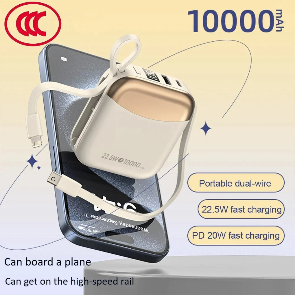 CCC 20000mAh Mini Power Bank 66W Super Fast Charging Built-in USB-C Cable PD3.0/QC3.0 Certified Portable Charger Travel-Friendly