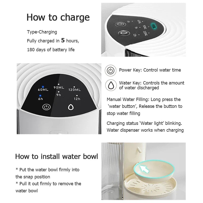 3L Wireless Automatic Pet Water Fountain Rechargeable Dump Water Feeder Timed Smart Cat & Dog Water Dispenser No filter required