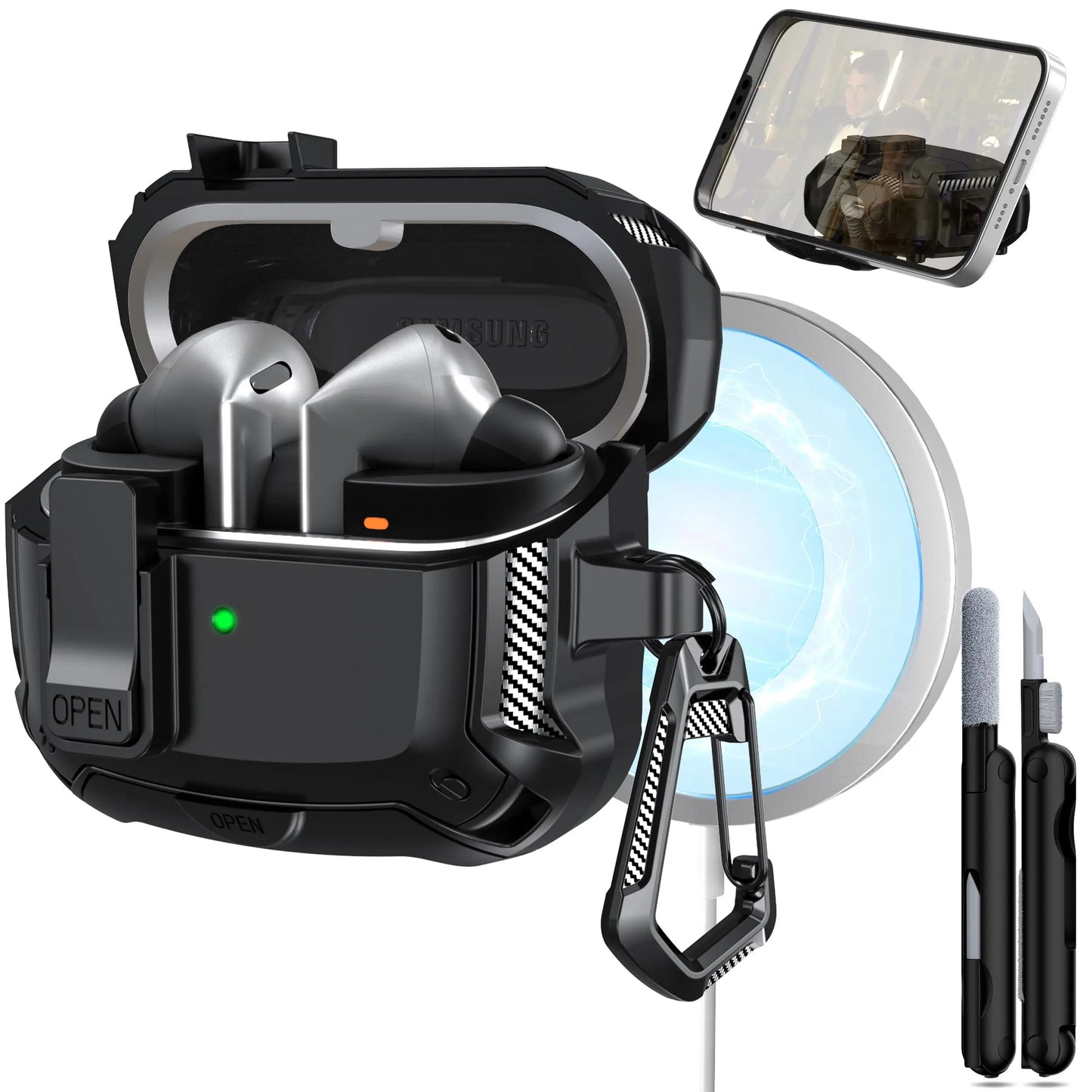 for Samsung Galaxy Buds 3 Pro /Galaxy Buds 3 Carbon Fibre Case with Cleaning kit Security Lock Case for Samsung Galaxy Buds 3Pro