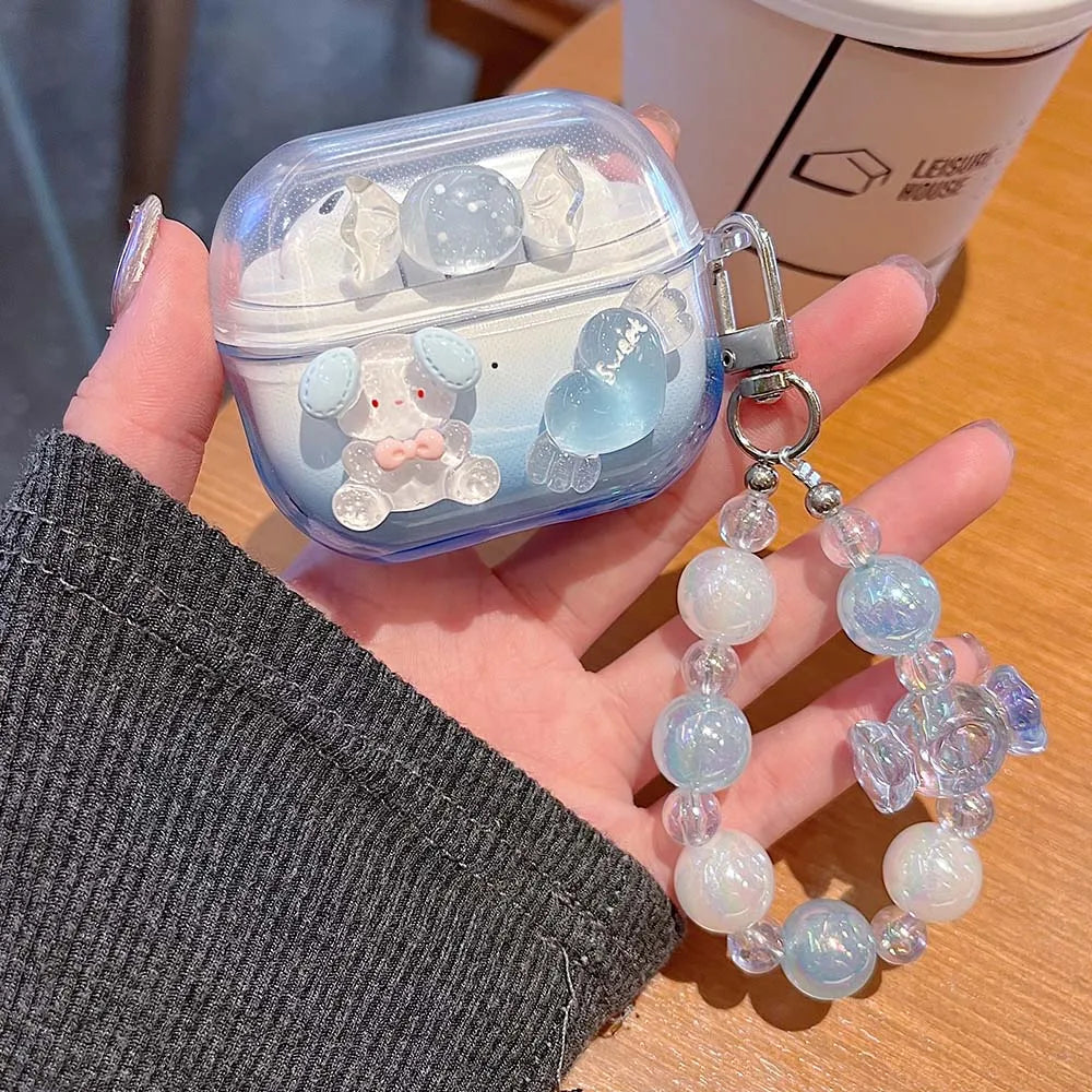 Gradient Cute Bow DIY Flower Earphone Case Crystal Pendant For Samsung Galaxy Buds 2 3 Pro Live FE Cover Earbuds Accessories