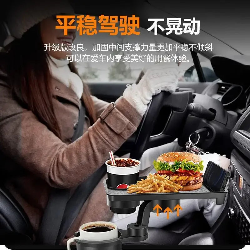 Universal Car Cup Holder Tray With Dual Cup Holder Organized Table Food Car Tray Portable Adjustable Drink Stand