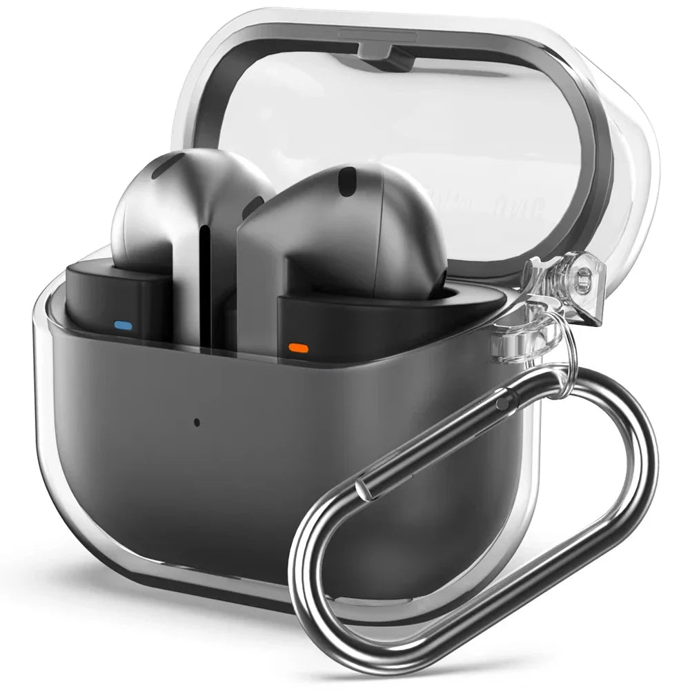 for Samsung Galaxy Buds 3 Pro & Buds 3 Case Cover Soft Silicone Protective Case Accessories with Carabiner for Men Women (Clear)