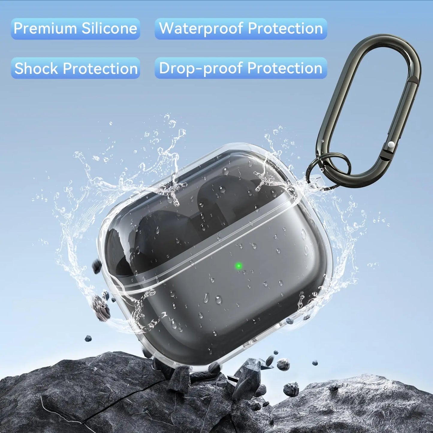 for Samsung Galaxy Buds 3 Pro & Buds 3 Case Cover Soft Silicone Protective Case Accessories with Carabiner for Men Women (Clear)