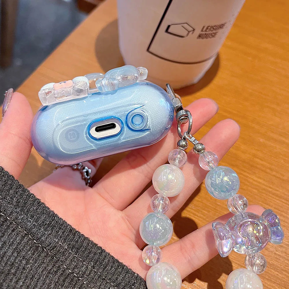 Gradient Cute Bow DIY Flower Earphone Case Crystal Pendant For Samsung Galaxy Buds 2 3 Pro Live FE Cover Earbuds Accessories