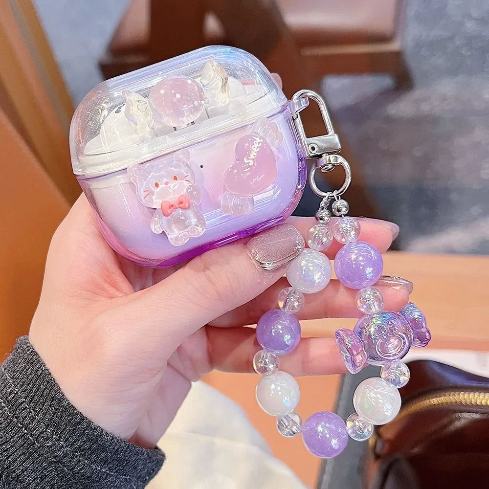 Gradient Cute Bow DIY Flower Earphone Case Crystal Pendant For Samsung Galaxy Buds 2 3 Pro Live FE Cover Earbuds Accessories