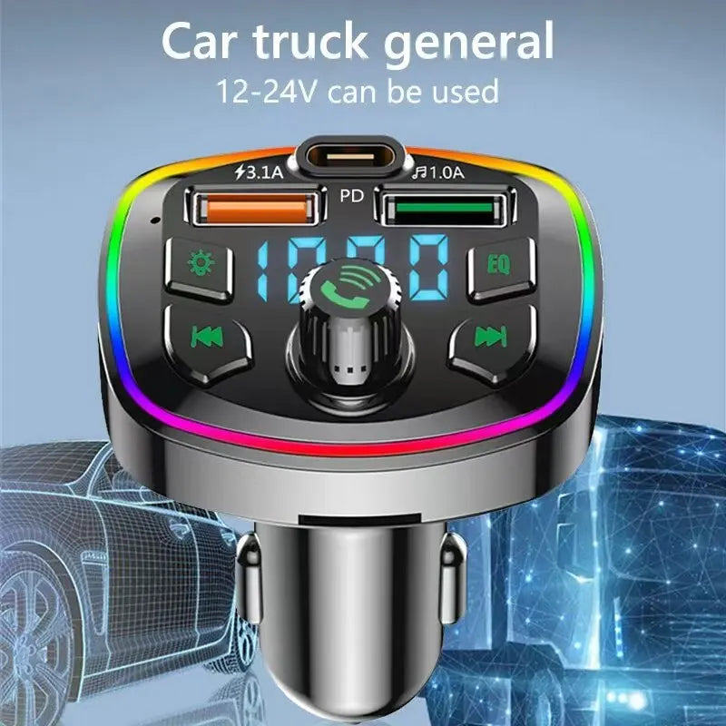Car Charger FM Transmitter Bluetooth5.0 Hands Free True 3.1A Dual USB Port PD FastCharging MP3 Music TF Card U disk AUX Player