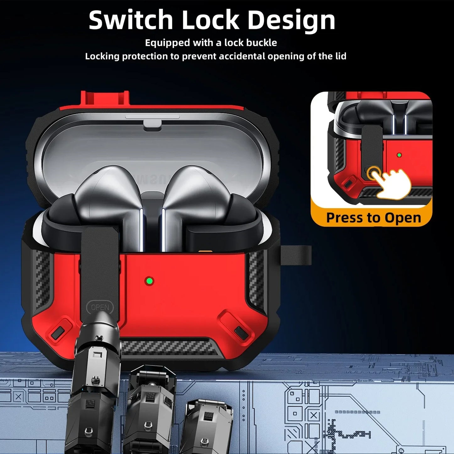 for Samsung Galaxy Buds 3 Pro /Galaxy Buds 3 Carbon Fibre Case with Cleaning kit Security Lock Case for Samsung Galaxy Buds 3Pro