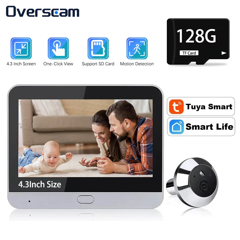 Mini 5MP Tuya Smart Life Home Digital Viewer Peepholes Door Eye WiFi IR No Red Exposure Night Vision Camera 4.3Inch Baby Monitor
