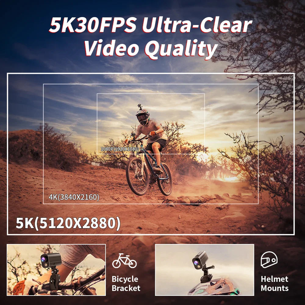 5K Action Camera 30M Waterproof Sport Camera Mini Outdoor Bike Motorcycle Helmet Camera EIS Anti Shake DV Car Video Recorder