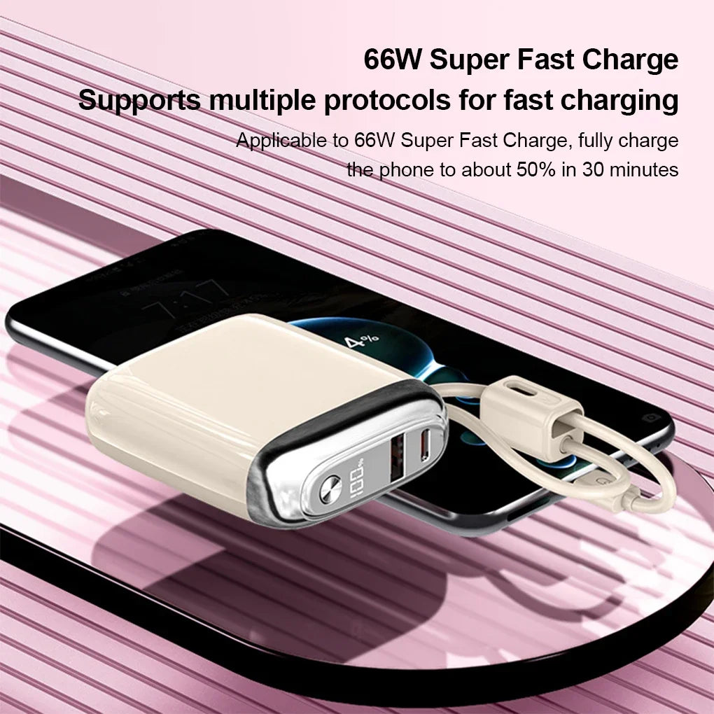 CCC 20000mAh Mini Power Bank 66W Super Fast Charging Built-in USB-C Cable PD3.0/QC3.0 Certified Portable Charger Travel-Friendly