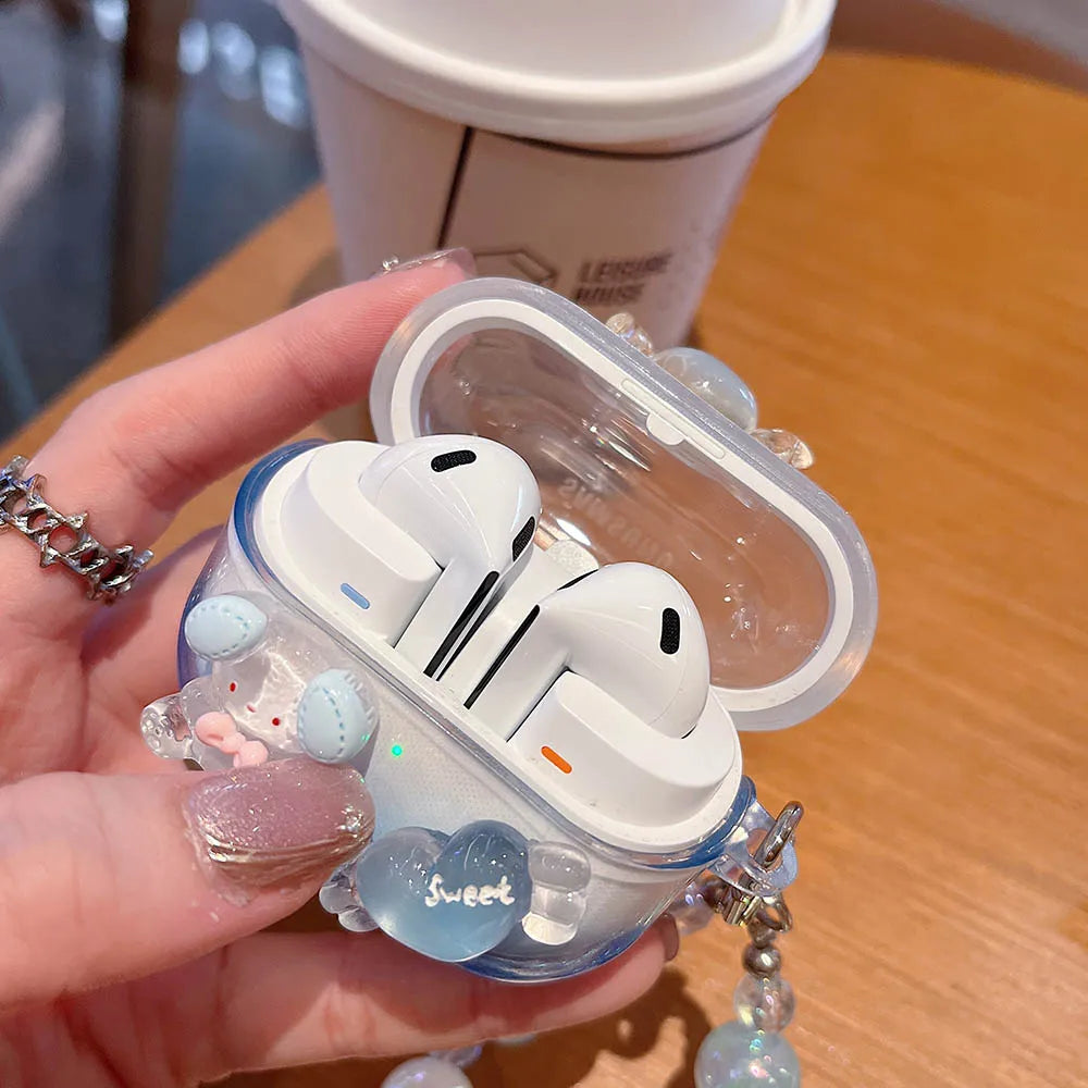 Gradient Cute Bow DIY Flower Earphone Case Crystal Pendant For Samsung Galaxy Buds 2 3 Pro Live FE Cover Earbuds Accessories