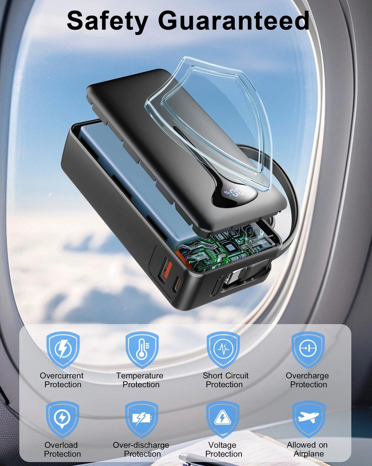 10000mAh Portable Charger Power Bank with 22.5W Fast Charging, USB-C In&Out, Built-in Cable,Travel Essentials for iPhone,Android