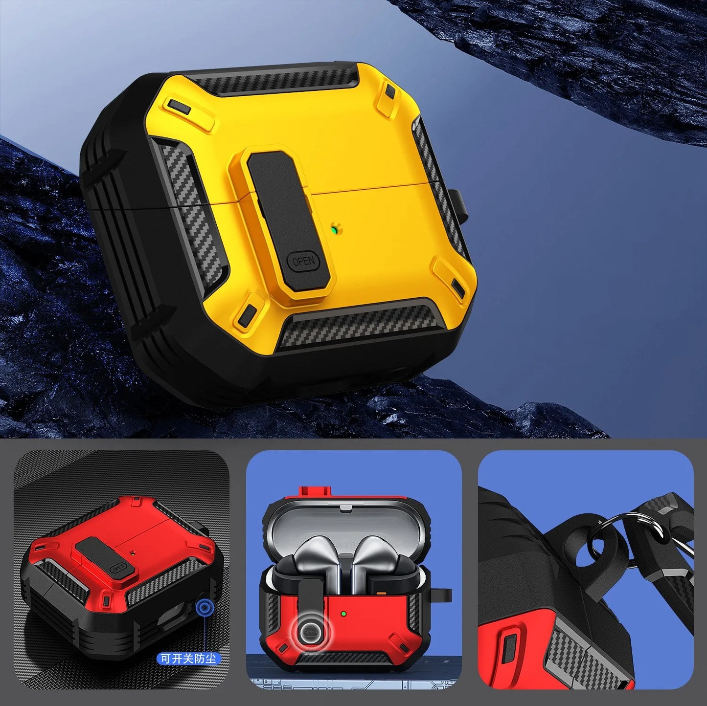 for Samsung Galaxy Buds 3 Pro /Galaxy Buds 3 Carbon Fibre Case with Cleaning kit Security Lock Case for Samsung Galaxy Buds 3Pro