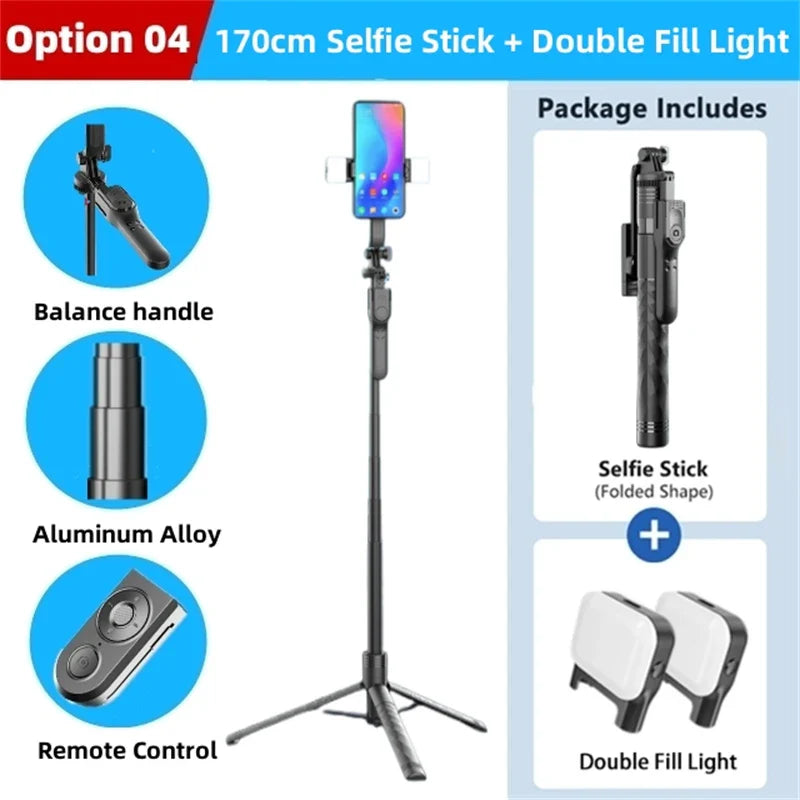 FANGTUOSI 1750mm Wireless Selfie Stick Tripod Stand Foldable Monopod With Led Light For Smartphones Balance Steady Shooting Live