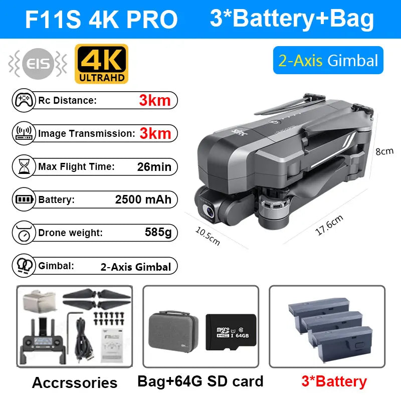 SJRC F11S 4K Pro 5KM Drone 4K Profesional GPS Dron With Camera Foldable 2 Axis Stabilized Gimbal 5G WiFi FPV Drones Ship from US