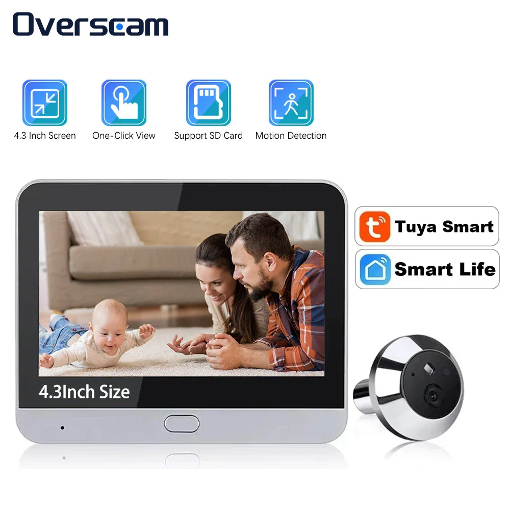 Mini 5MP Tuya Smart Life Home Digital Viewer Peepholes Door Eye WiFi IR No Red Exposure Night Vision Camera 4.3Inch Baby Monitor