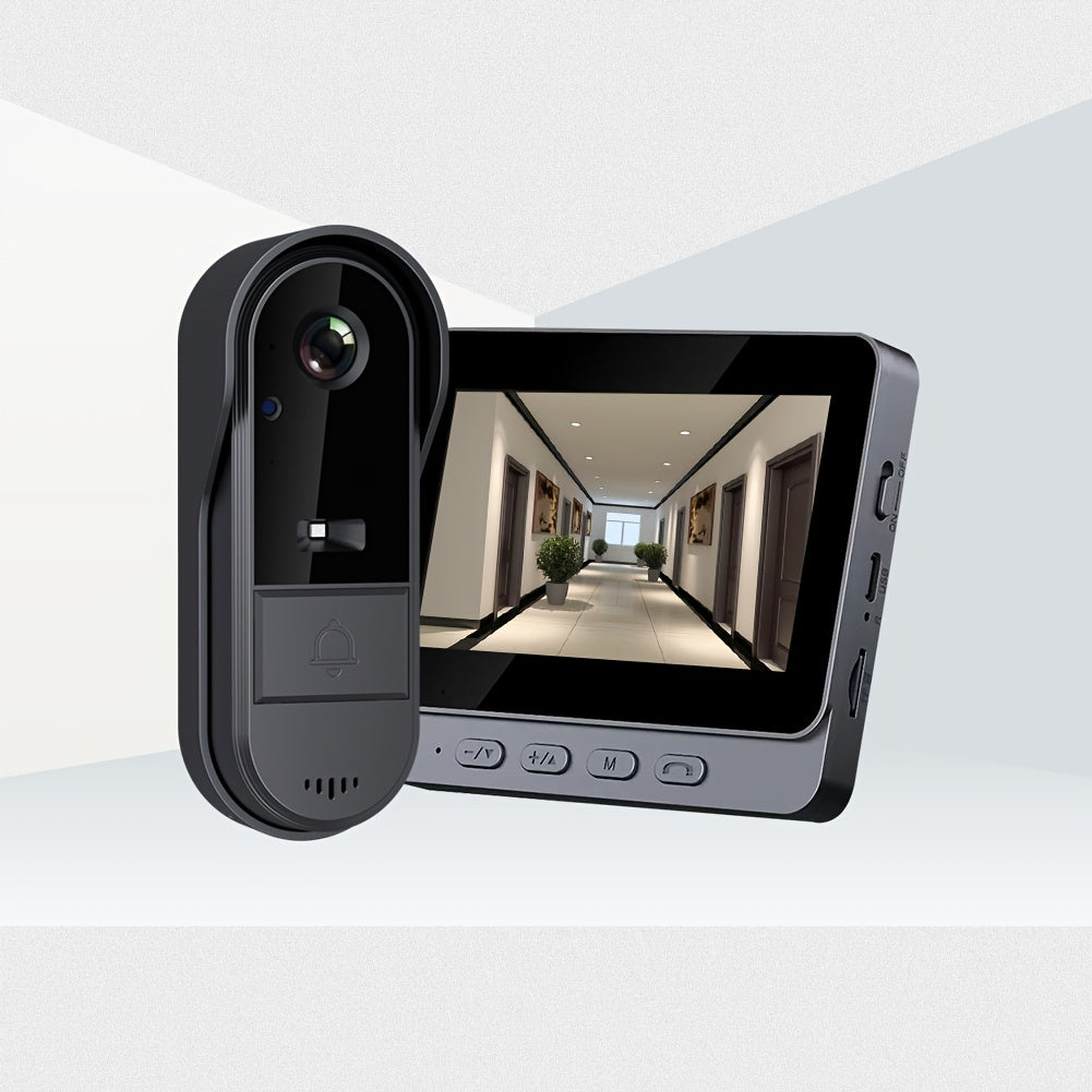 Smart Video Doorbell with HD Camera, Visual Doorbell Camera with 4.3-inch Display, Real-time Indoor Monitoring, Wide Angle, 2-Way Audio, Image & Video Recording, SD Card Local Storage, HD Night Vision, Battery/USB Dual Power,