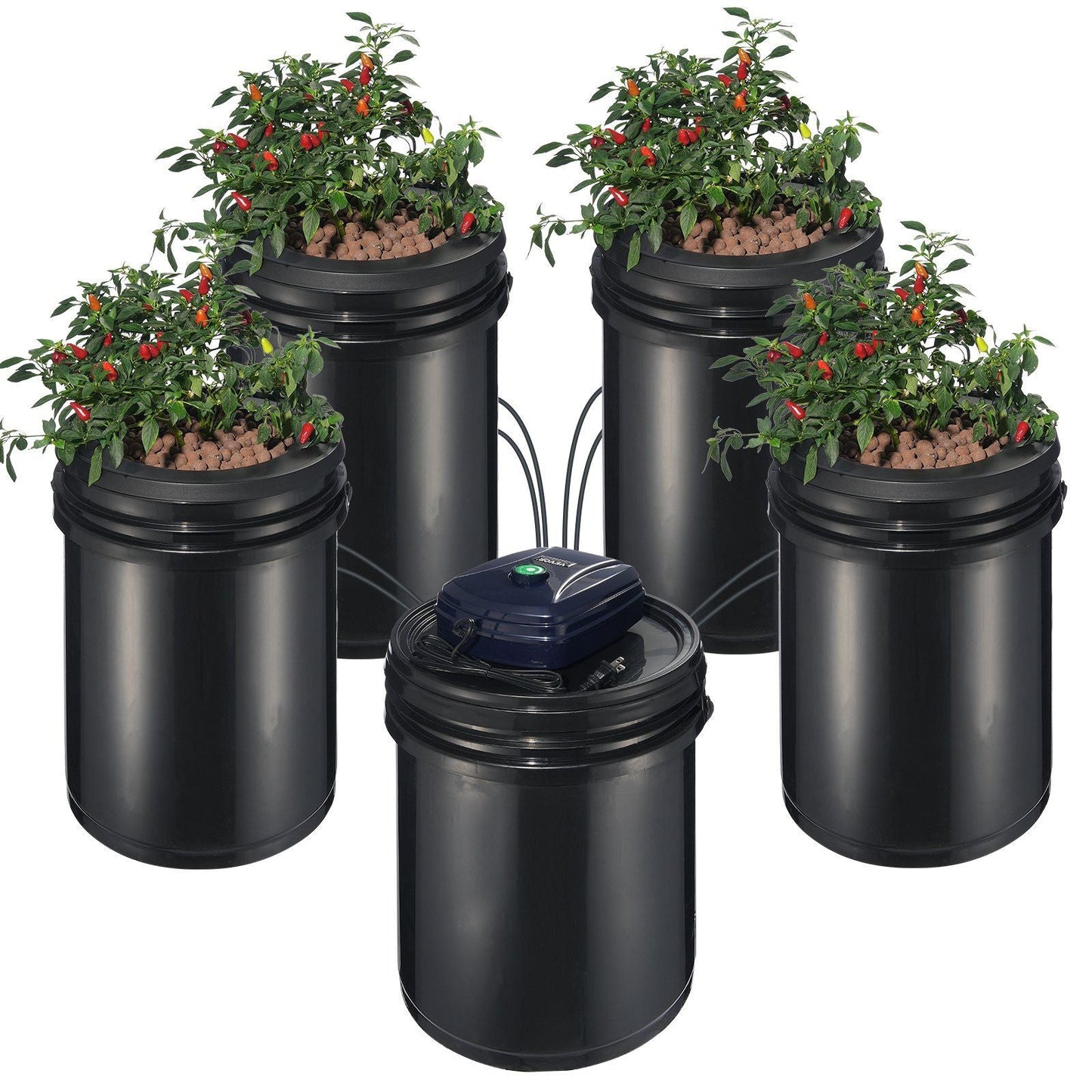 RDWC Hydroponics System Recirculating Deep Water Culture 4 Buckets 5 Gal