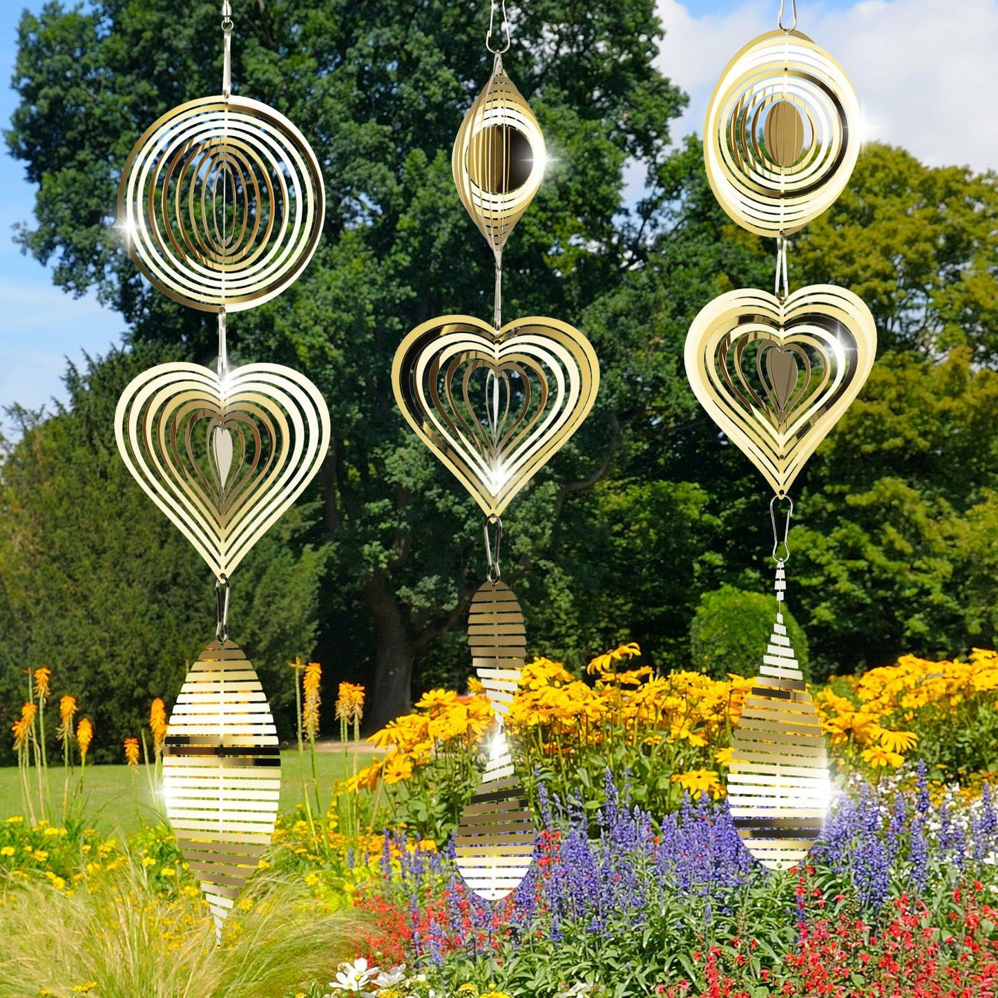 3D Metal Bird Scare Discs Set Double-Sided Reflectors Outdoor Garden Decor