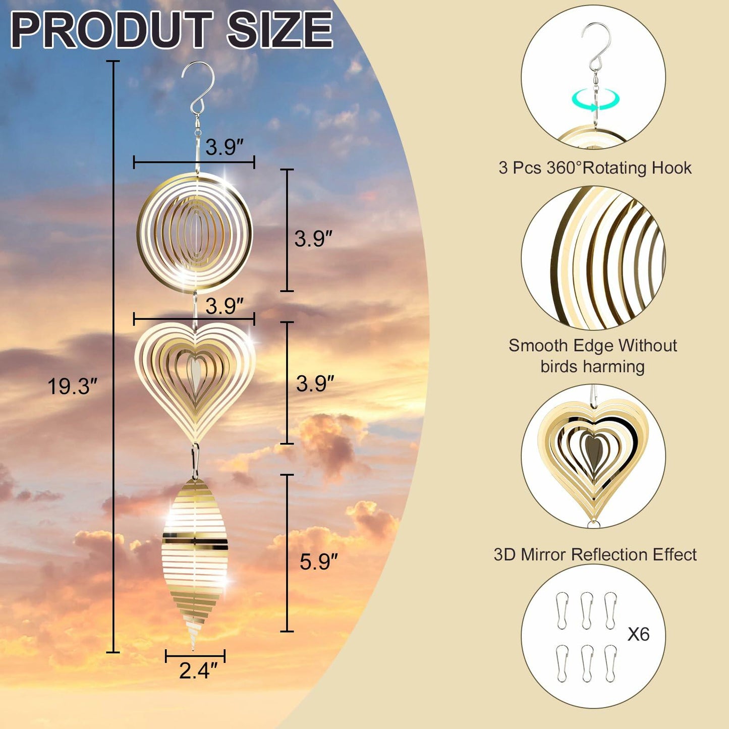 3D Metal Bird Scare Discs Set Double-Sided Reflectors Outdoor Garden Decor