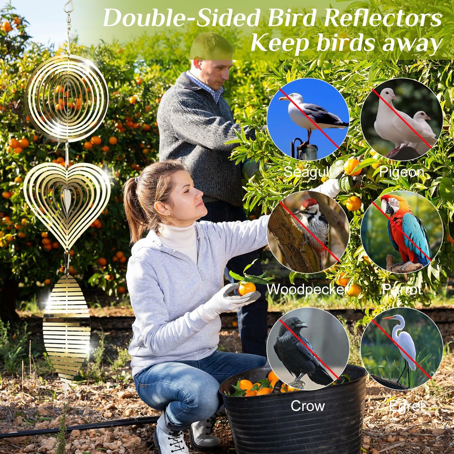 3D Metal Bird Scare Discs Set Double-Sided Reflectors Outdoor Garden Decor