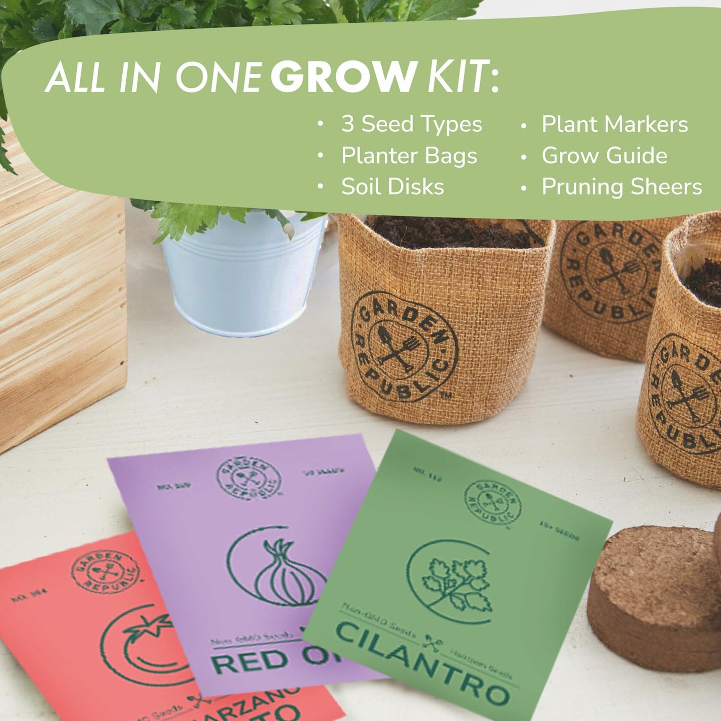 Garden Republic Salsa Grow Kit Starter Kit with Seeds Soil Planters Shears