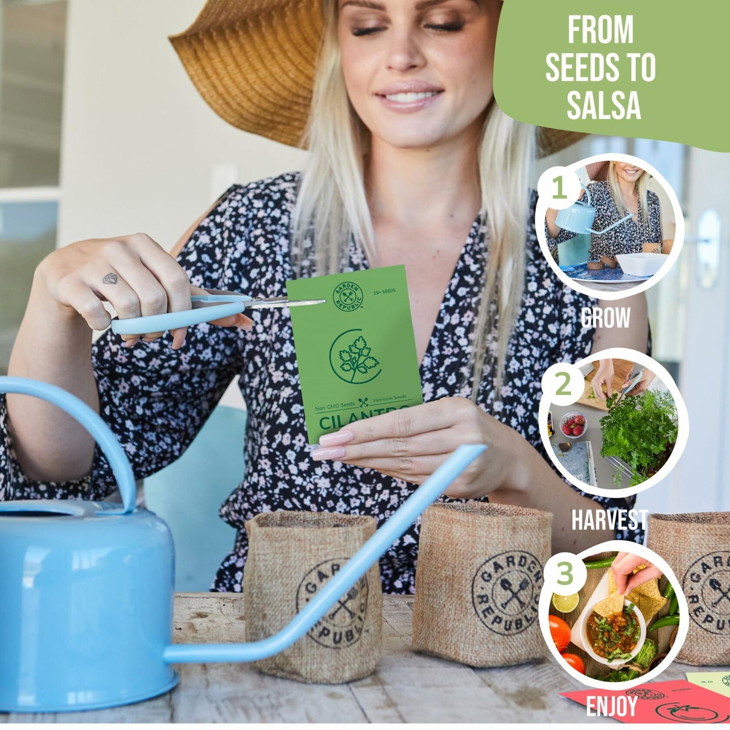 Garden Republic Salsa Grow Kit Starter Kit with Seeds Soil Planters Shears