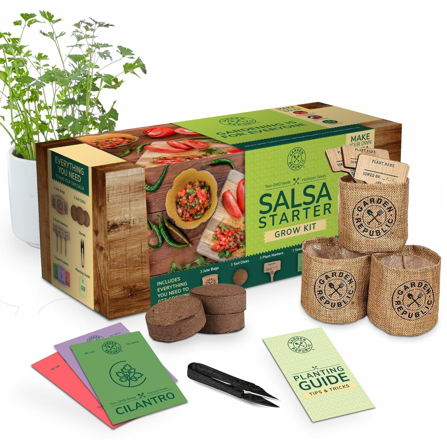 Garden Republic Salsa Grow Kit Starter Kit with Seeds Soil Planters Shears