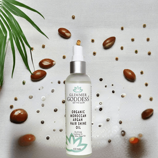 Organic Argan Oil Hair Shine Spray by Glimmer Goddess – Lightweight Gloss, Frizz Control, 4 oz