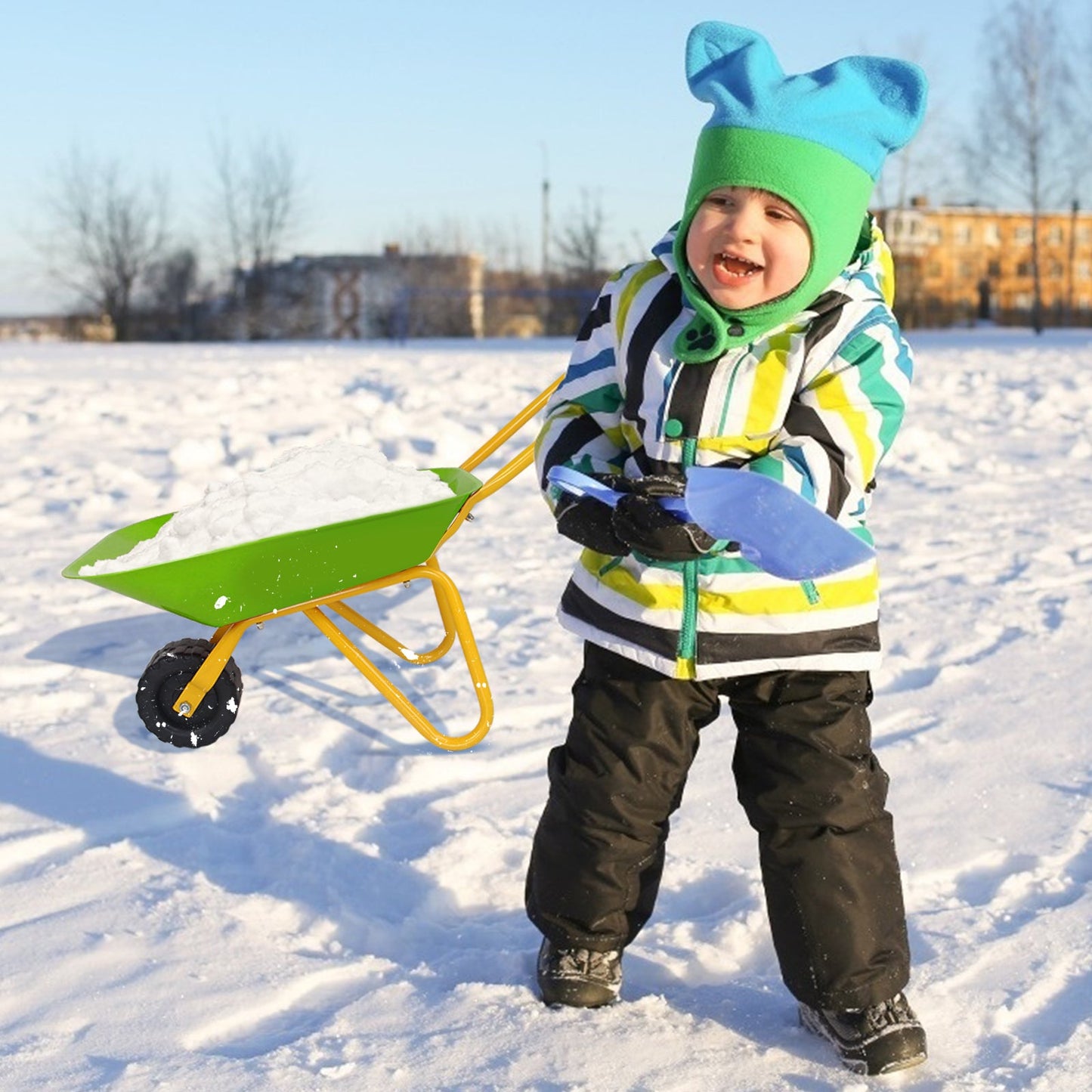 Outdoor Garden Backyard Play Toy Kids Metal Wheelbarrow-Light Green